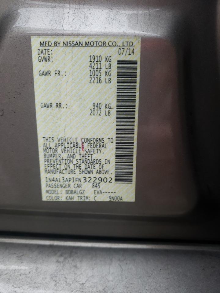 Photo 10 from auction – 2015 NISSAN ALTIMA 2.5 with VIN 1N4AL3AP1FN322902