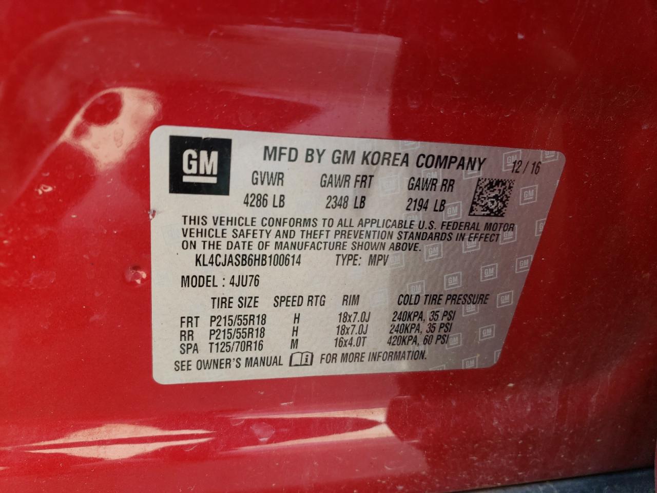 Photo 10 from auction – 2017 BUICK ENCORE PRE with VIN KL4CJASB6HB100614