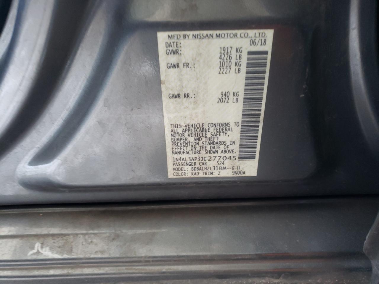 Photo 10 from auction – 2018 NISSAN ALTIMA 2.5 with VIN 1N4AL3AP3JC277045