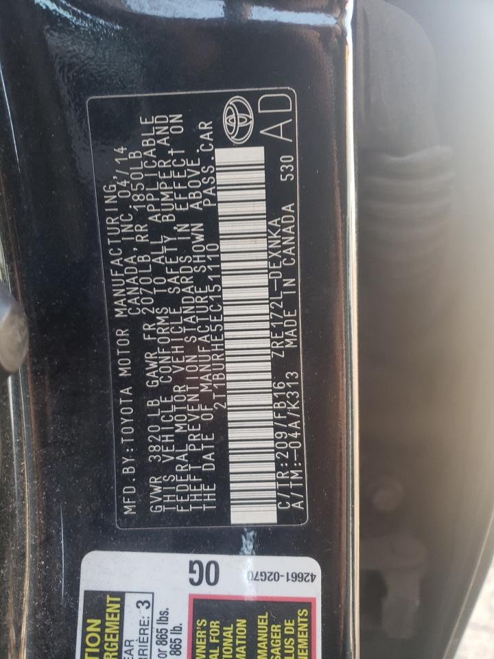 Photo 10 from auction – 2014 TOYOTA COROLLA L with VIN 2T1BURHE5EC151110