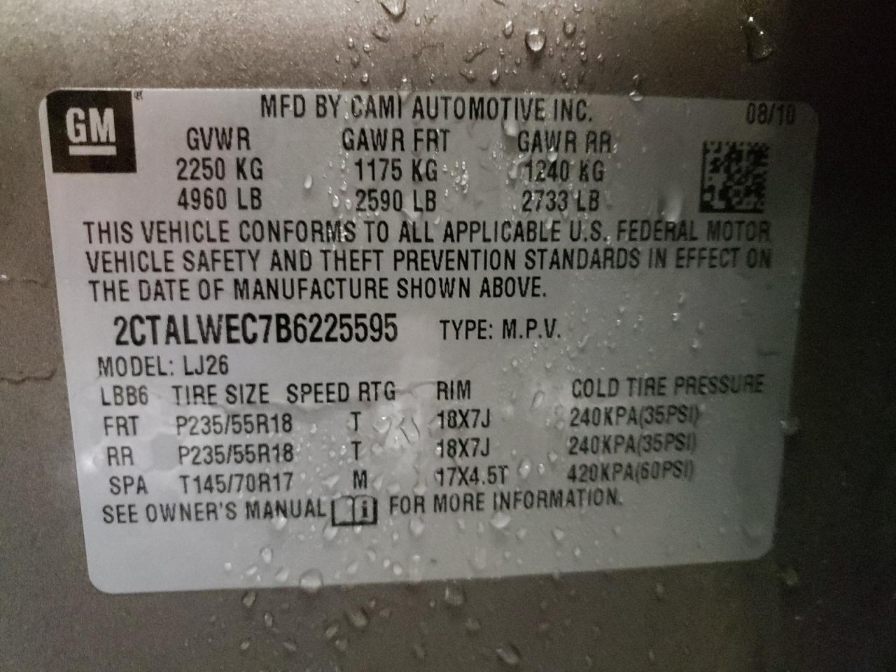 Photo 10 from auction – 2011 GMC TERRAIN SL with VIN 2CTALWEC7B6225595