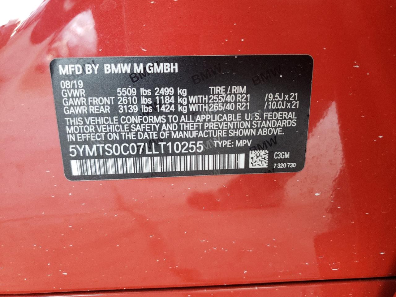 Photo 10 from auction – 2020 BMW X3 M COMPE with VIN 5YMTS0C07LLT10255