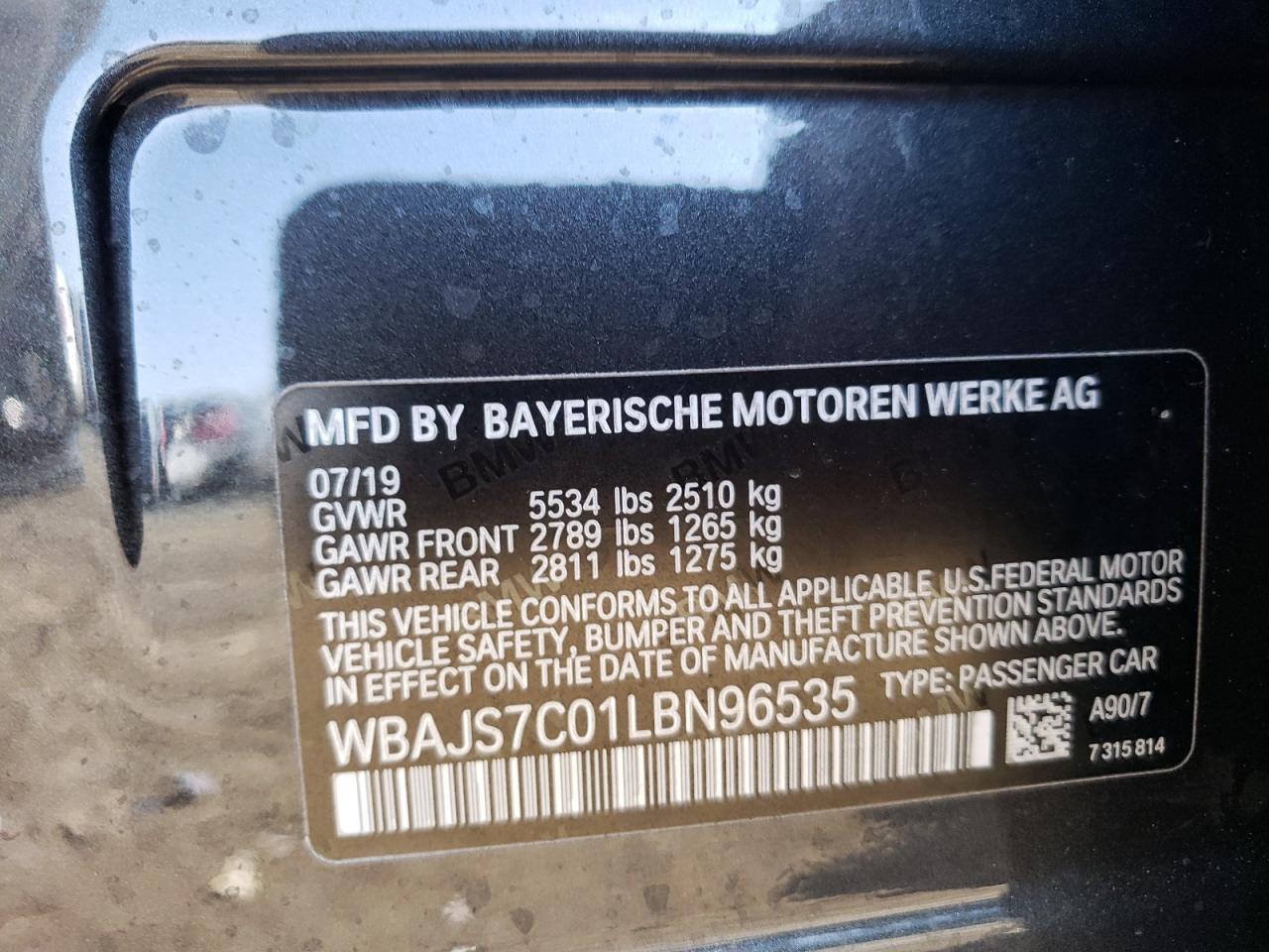 Photo 10 from auction – 2020 BMW M550XI with VIN WBAJS7C01LBN96535