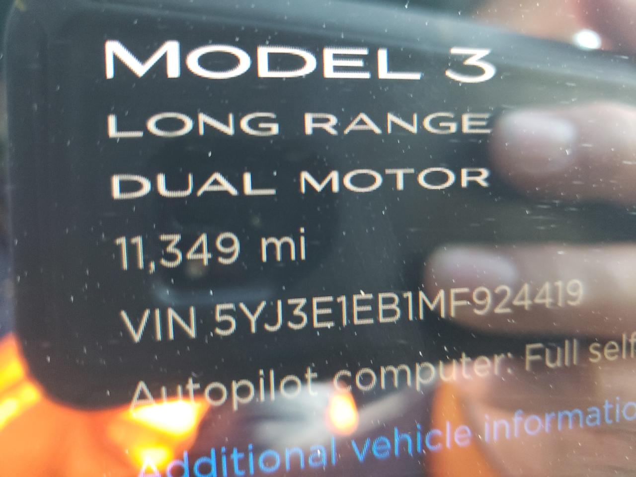 Photo 8 from auction – 2021 TESLA MODEL 3 with VIN 5YJ3E1EB1MF924419