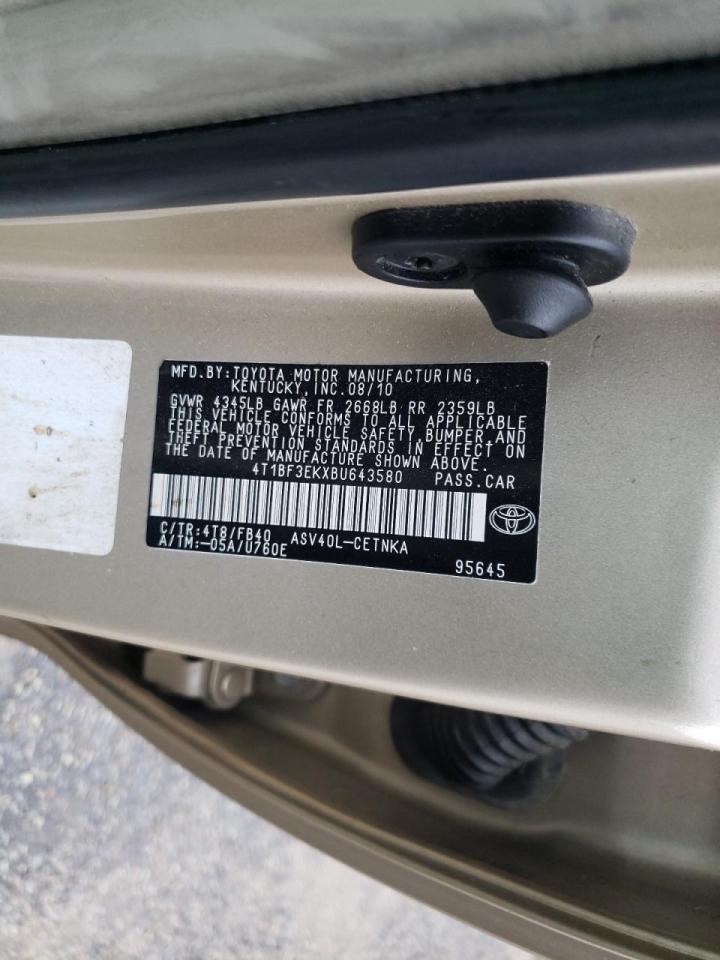 Photo 10 from auction – 2011 TOYOTA CAMRY BASE with VIN 4T1BF3EKXBU643580