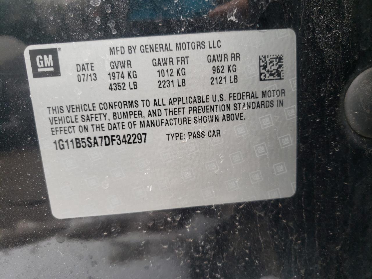 Photo 10 from auction – 2013 CHEVROLET MALIBU LS with VIN 1G11B5SA7DF342297