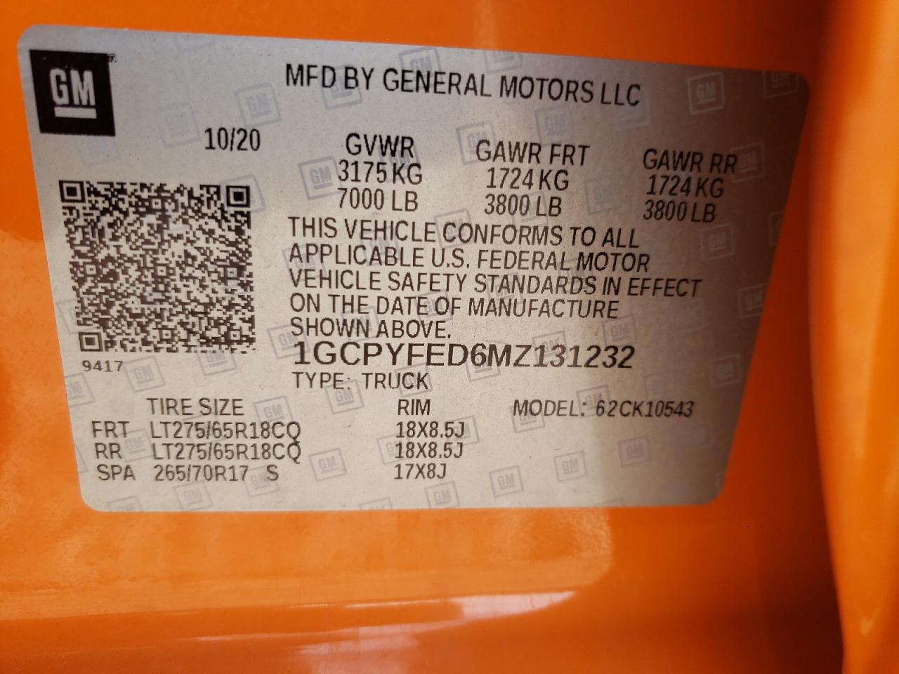 Photo 10 from auction – 2021 CHEVROLET SILVERADO with VIN 1GCPYFED6MZ131232