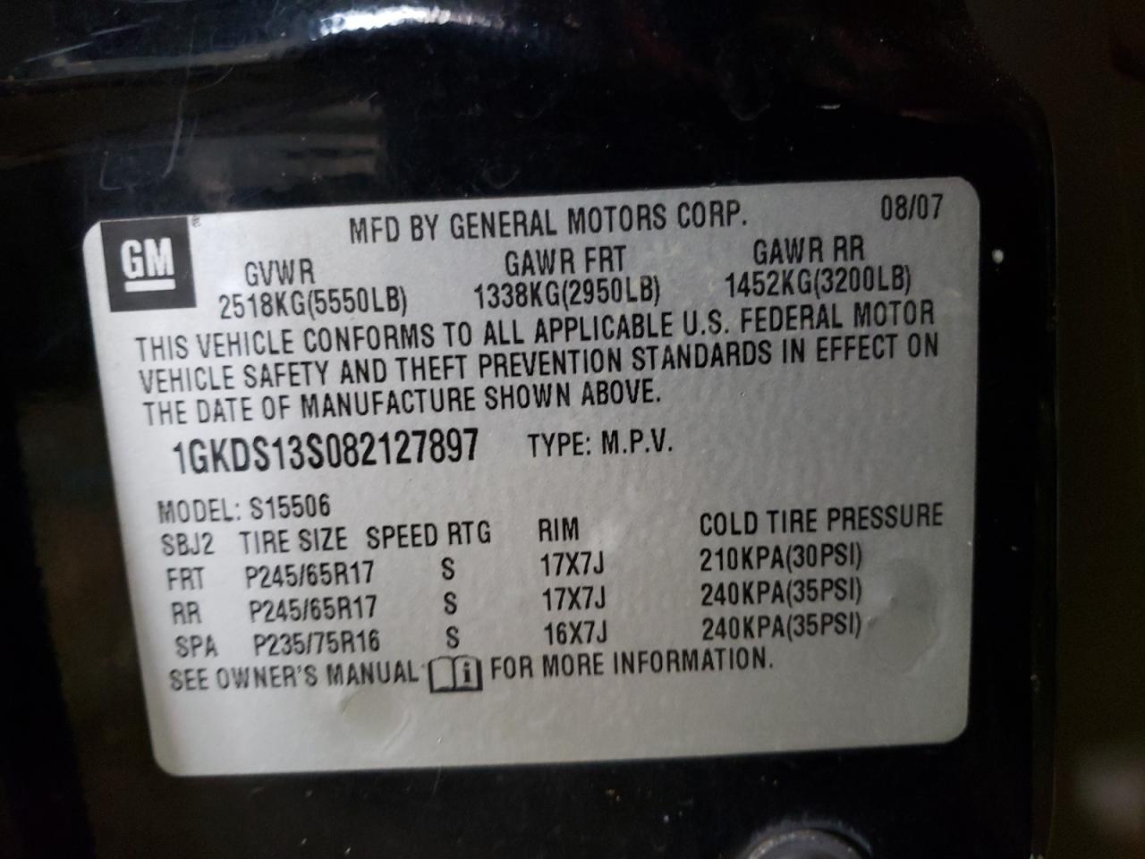Photo 10 from auction – 2008 GMC ENVOY with VIN 1GKDS13S082127897