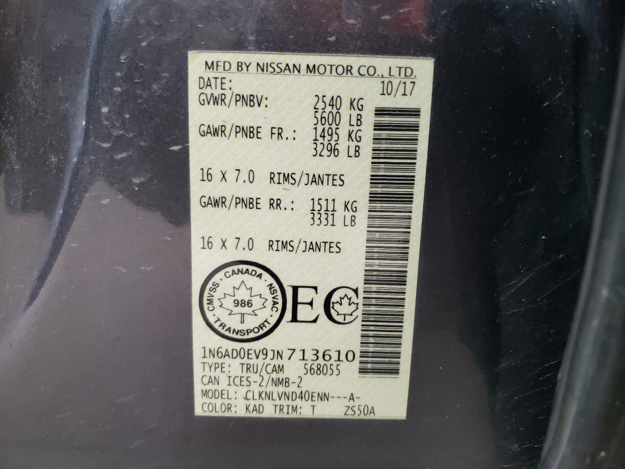 Photo 10 from auction – 2018 NISSAN FRONTIER S with VIN 1N6AD0EV9JN713610