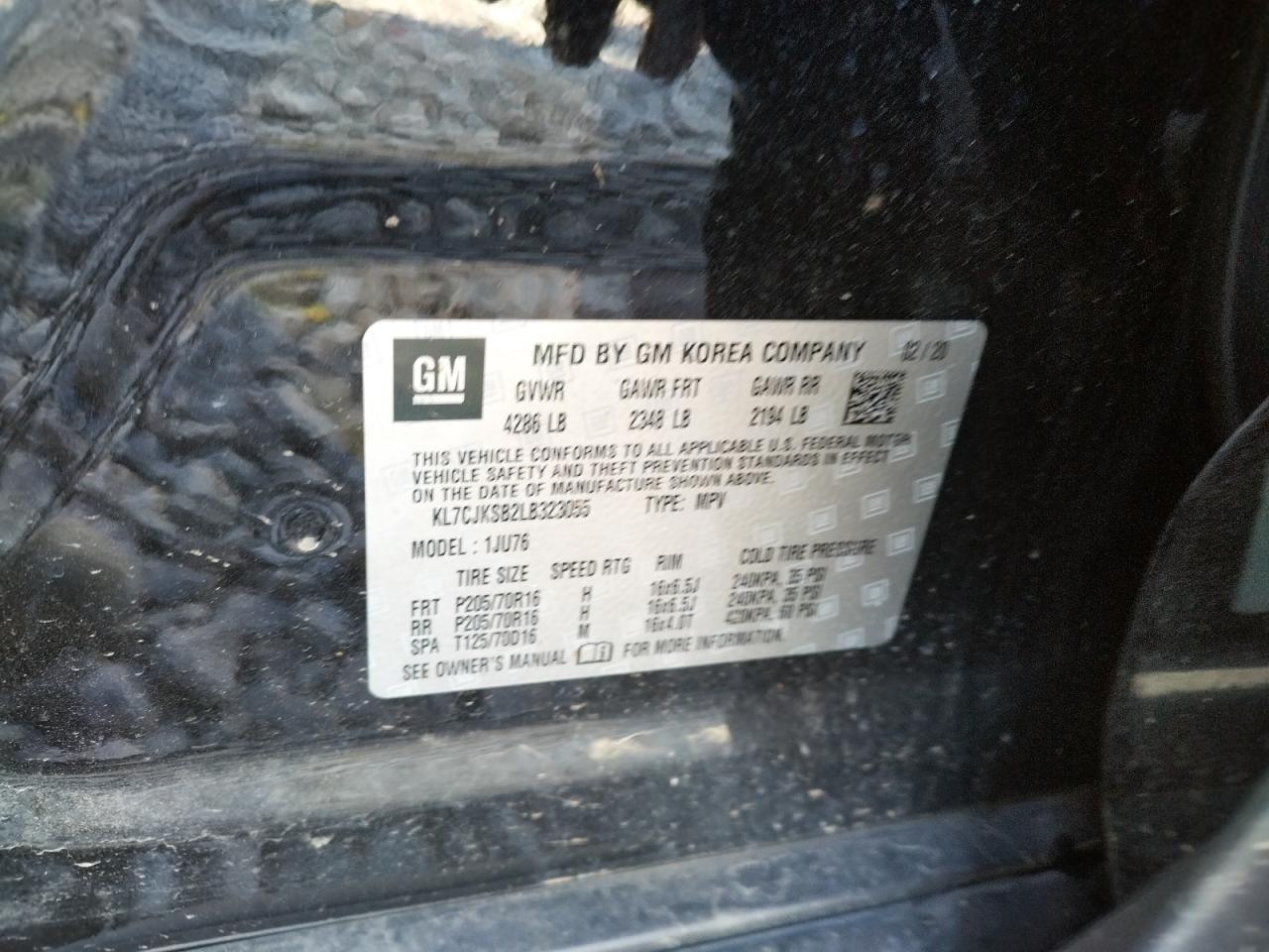 Photo 10 from auction – 2020 CHEVROLET TRAX LS with VIN KL7CJKSB2LB323055