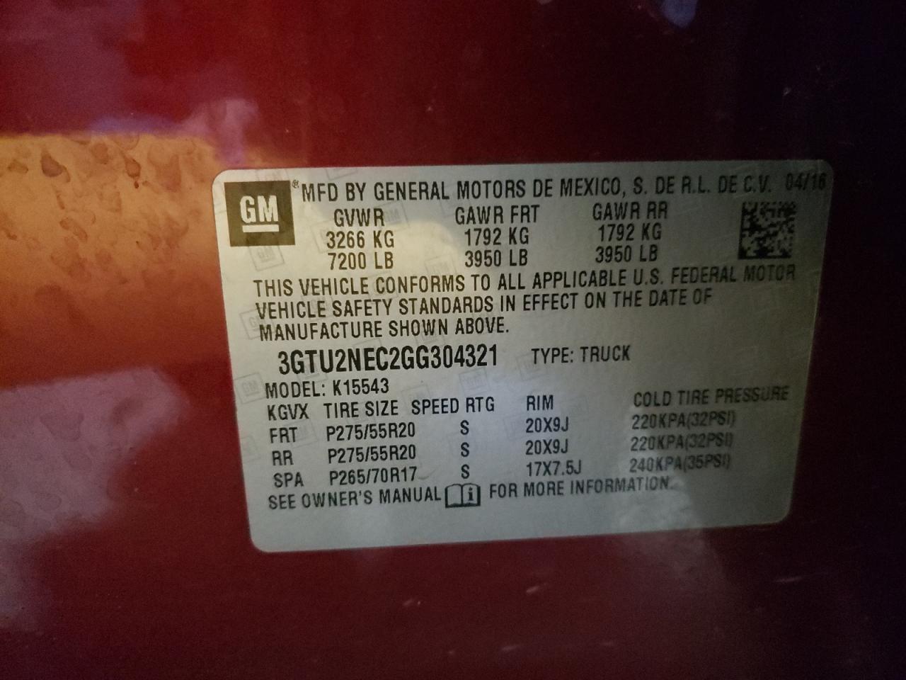 Photo 10 from auction – 2016 GMC SIERRA K15 with VIN 3GTU2NEC2GG304321