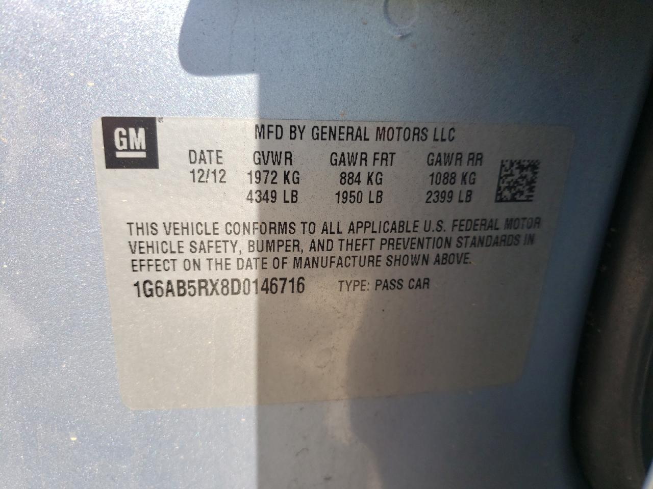 Photo 10 from auction – 2013 CADILLAC ATS LUXURY with VIN 1G6AB5RX8D0146716