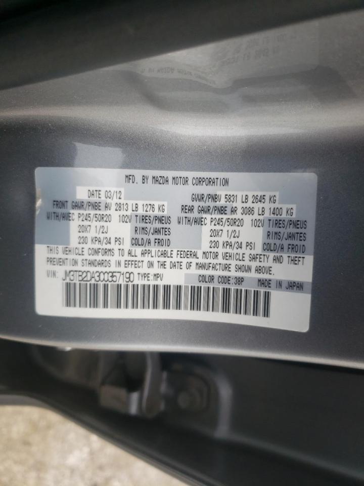 Photo 10 from auction – 2012 MAZDA CX-9 with VIN JM3TB2DA3C0357190