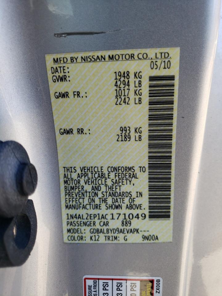 Photo 10 from auction – 2010 NISSAN ALTIMA S with VIN 1N4AL2EP1AC171049