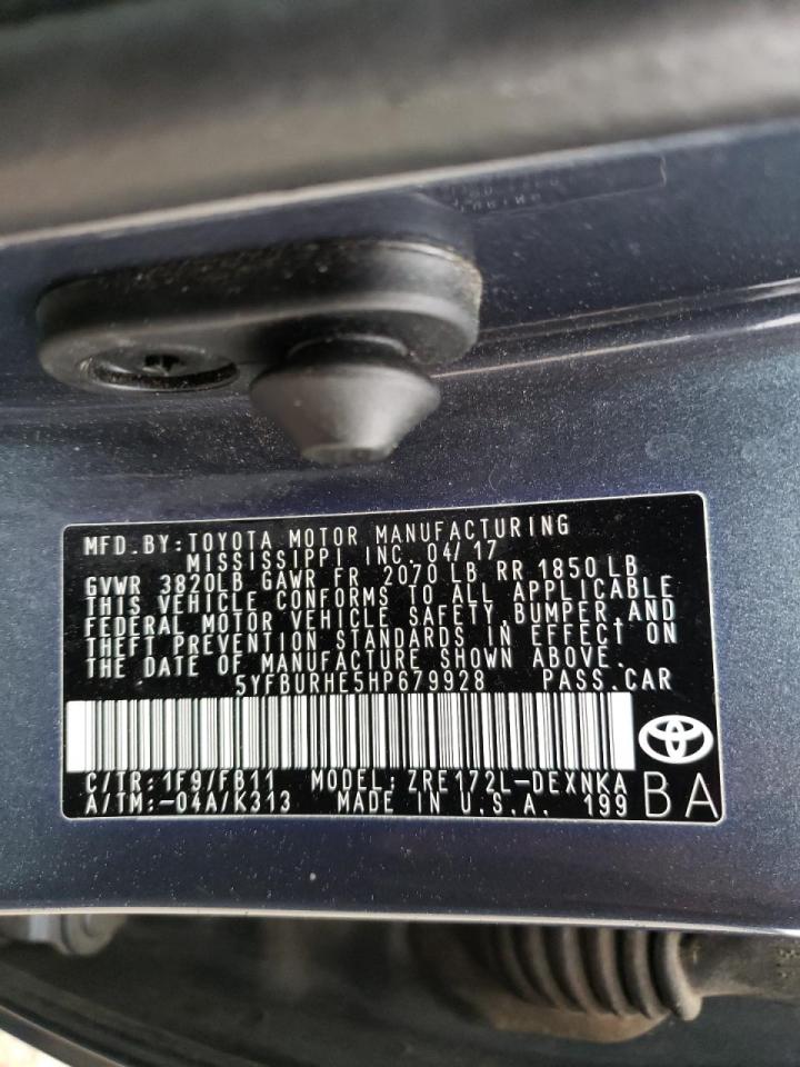 Photo 10 from auction – 2017 TOYOTA COROLLA L with VIN 5YFBURHE5HP679928