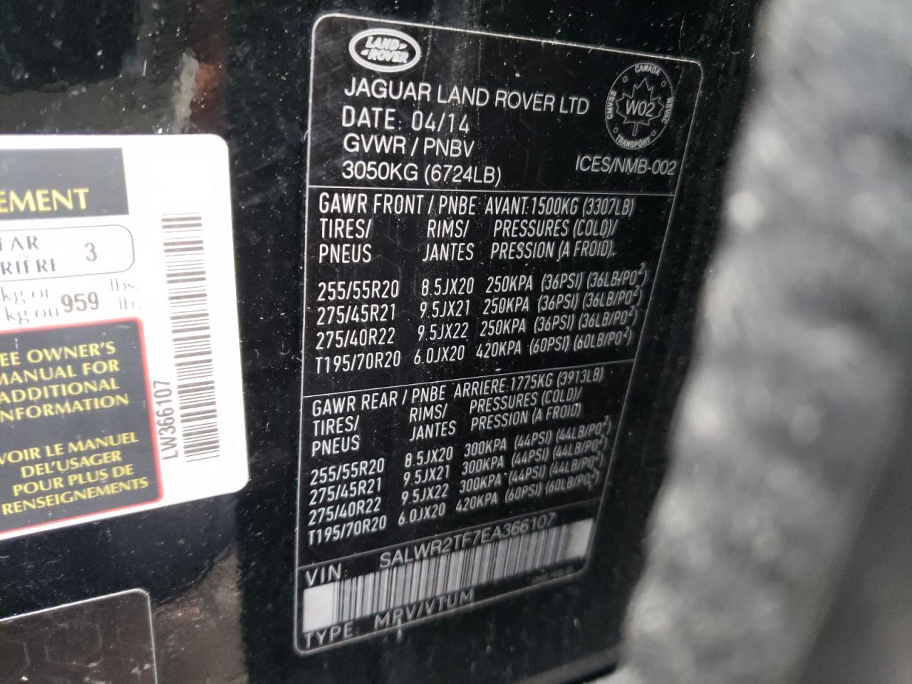 Photo 10 from auction – 2014 LAND ROVER RANGE ROVE with VIN SALWR2TF7EA366107