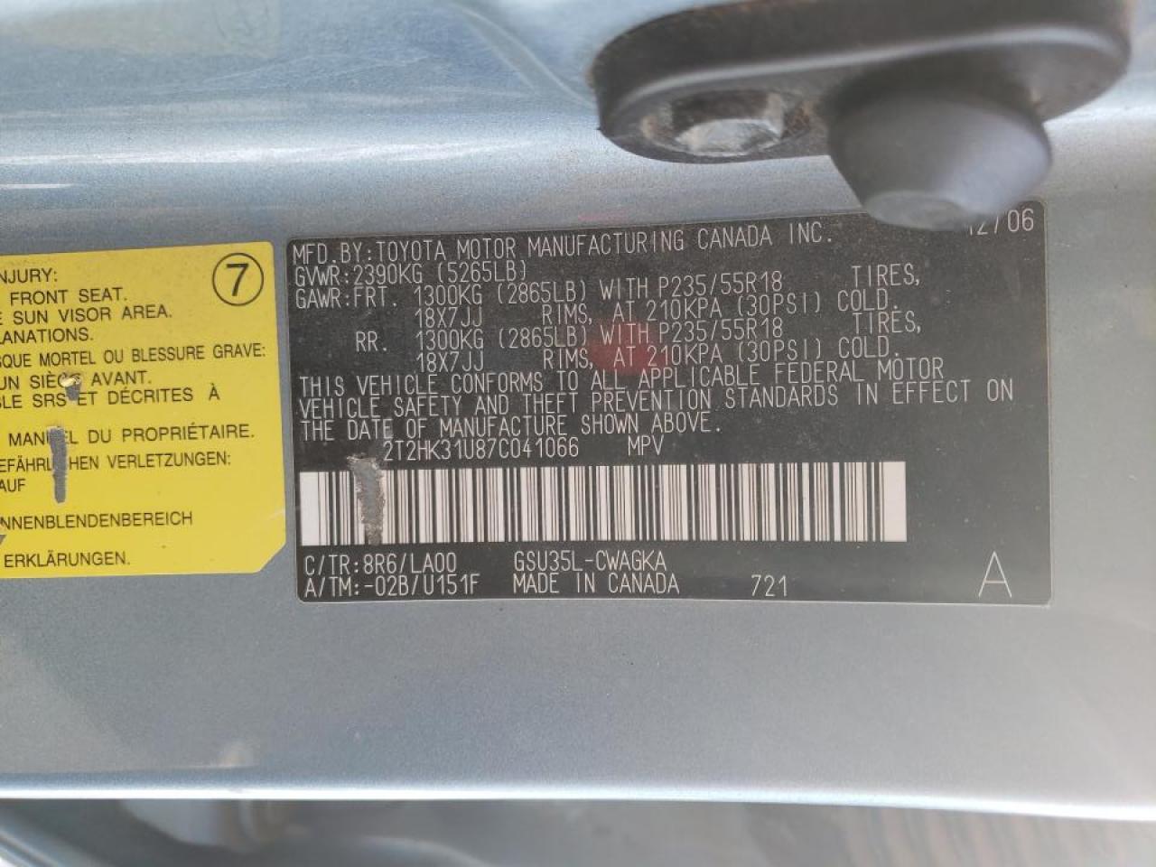 Photo 10 from auction – 2007 LEXUS RX 350 with VIN 2T2HK31U87C041066