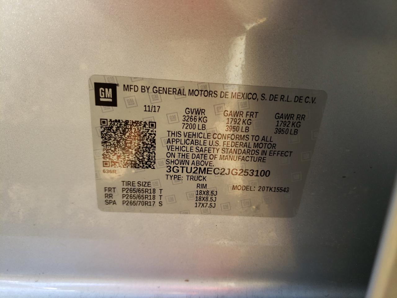 Photo 10 from auction – 2018 GMC SIERRA K15 with VIN 3GTU2MEC2JG253100