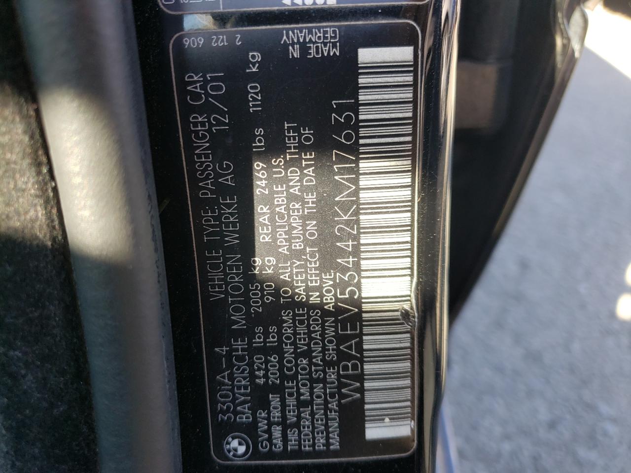 Photo 10 from auction – 2002 BMW 3 SERIES with VIN WBAEV53442KM17631