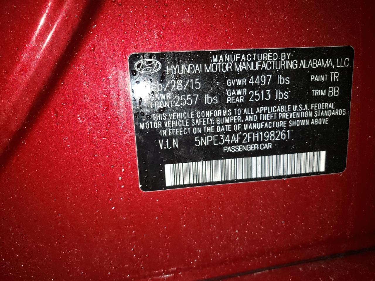 Photo 10 from auction – 2015 HYUNDAI SONATA SPO with VIN 5NPE34AF2FH198261