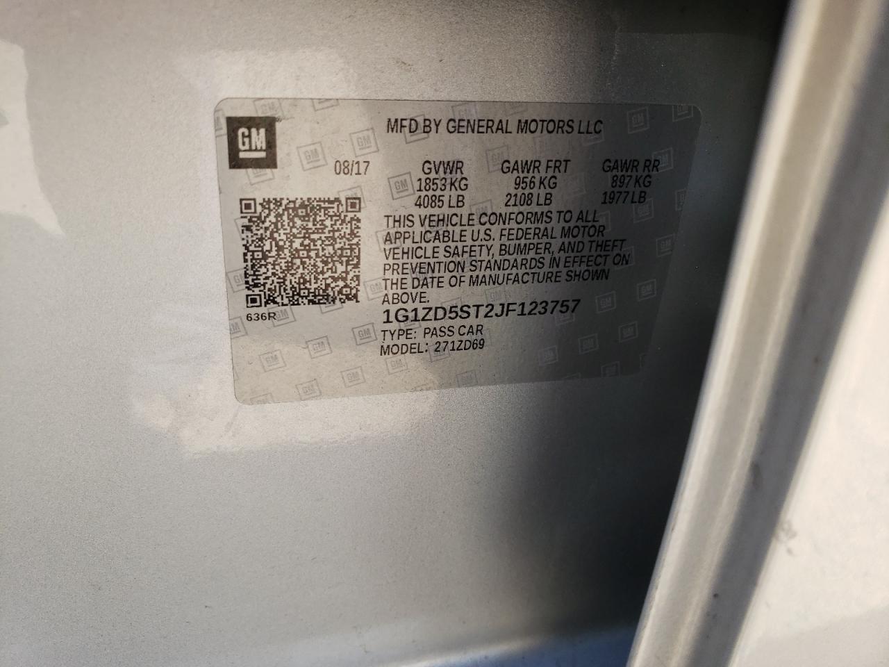 Photo 10 from auction – 2018 CHEVROLET MALIBU LT with VIN 1G1ZD5ST2JF123757