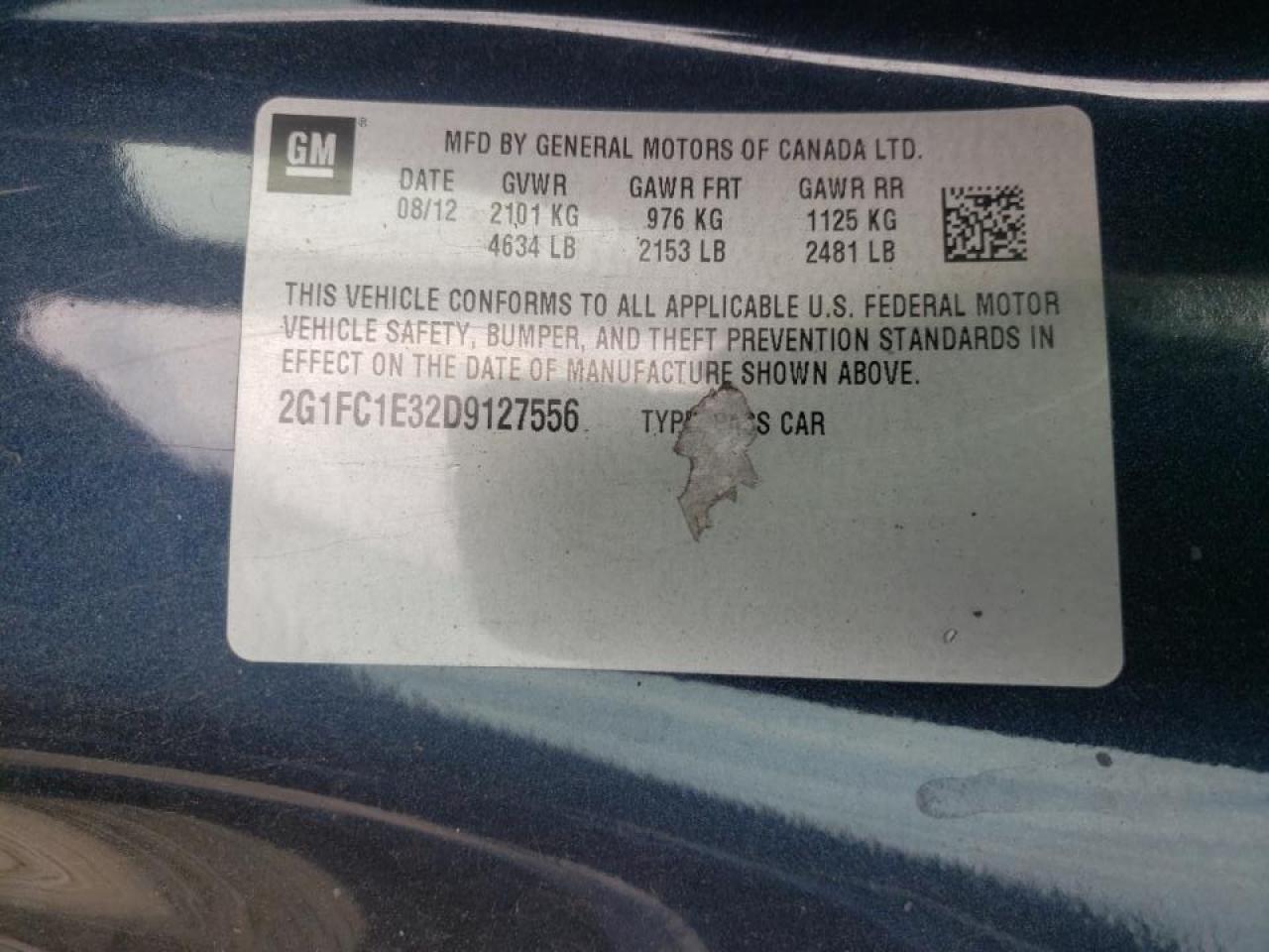 Photo 10 from auction – 2013 CHEVROLET CAMARO LT with VIN 2G1FC1E32D9127556