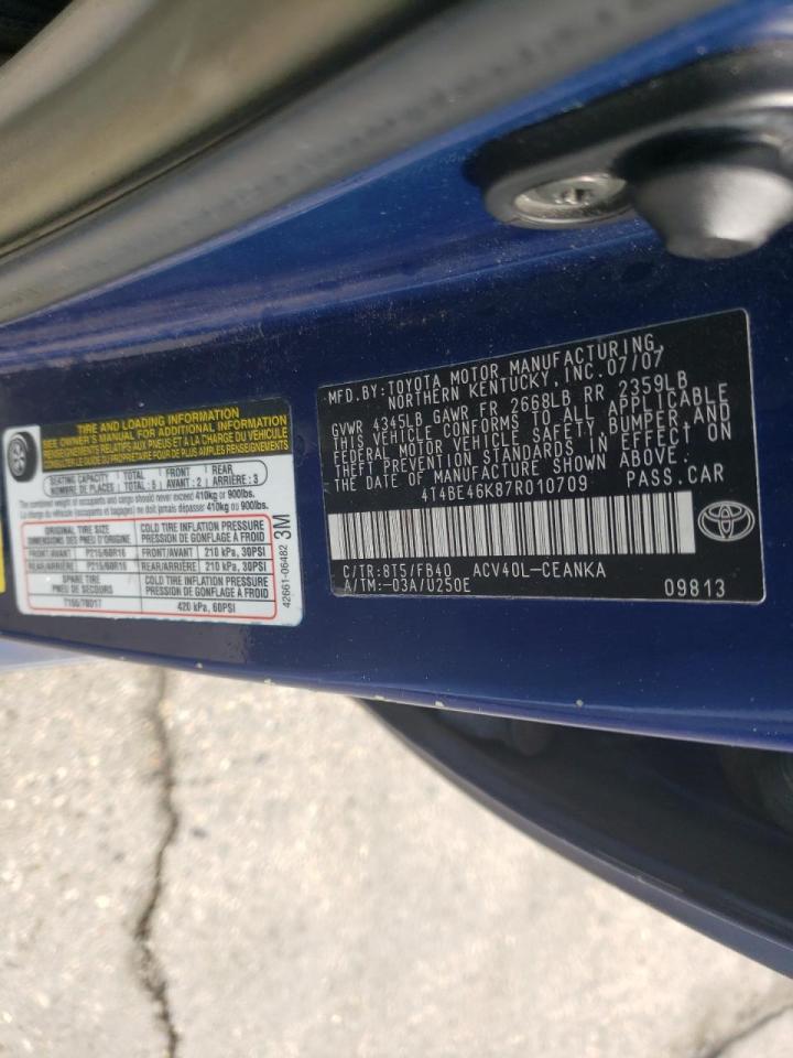 Photo 10 from auction – 2007 TOYOTA CAMRY CE with VIN 4T4BE46K87R010709