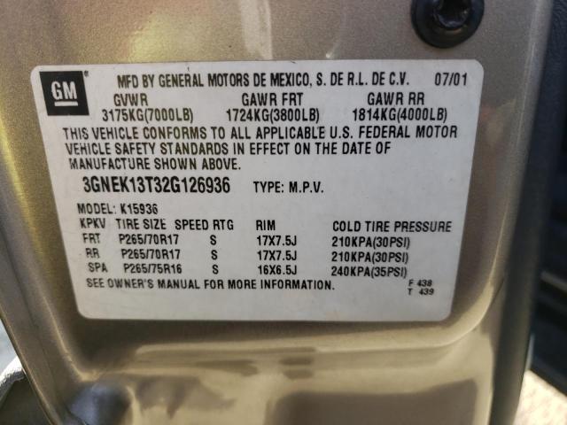 Photo 10 from auction – 2002 CHEVROLET AVALANCHE with VIN 3GNEK13T32G126936