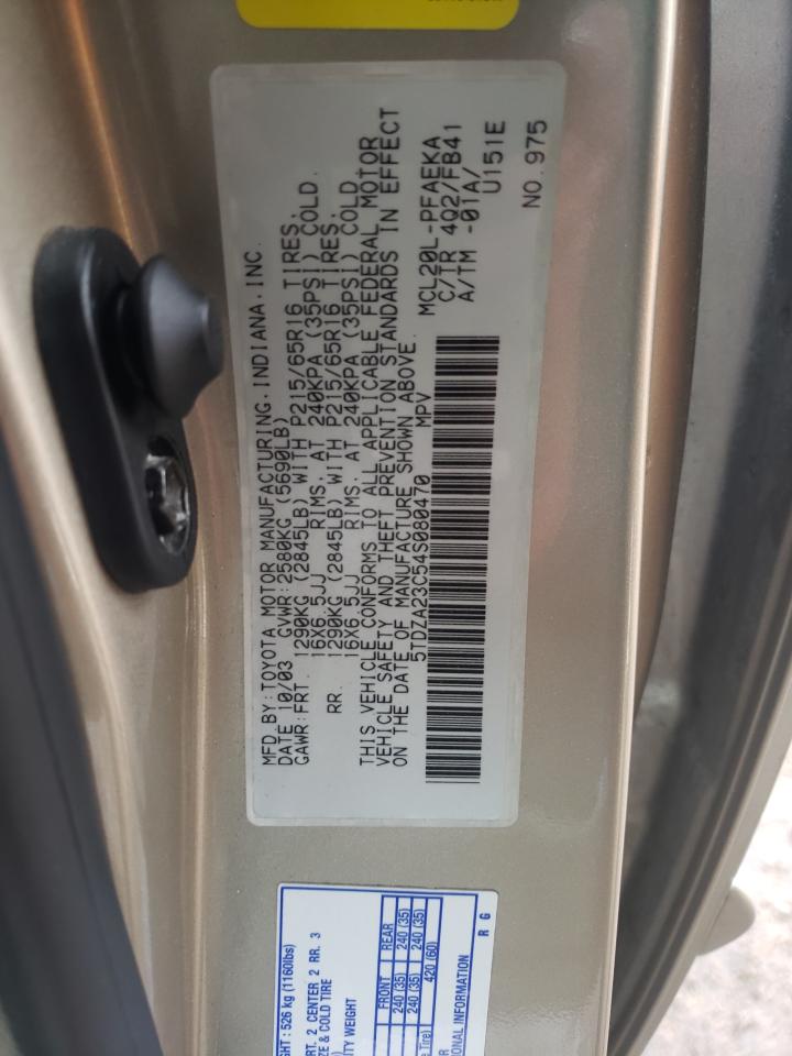 Photo 10 from auction – 2004 TOYOTA SIENNA CE with VIN 5TDZA23C54S080470