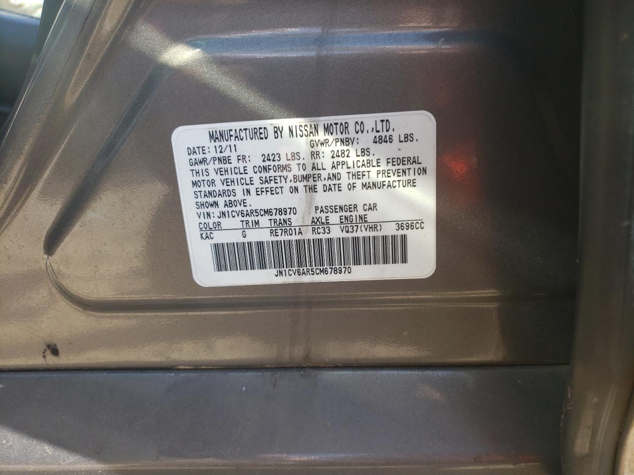 Photo 10 from auction – 2012 INFINITI G37 with VIN JN1CV6AR5CM678970