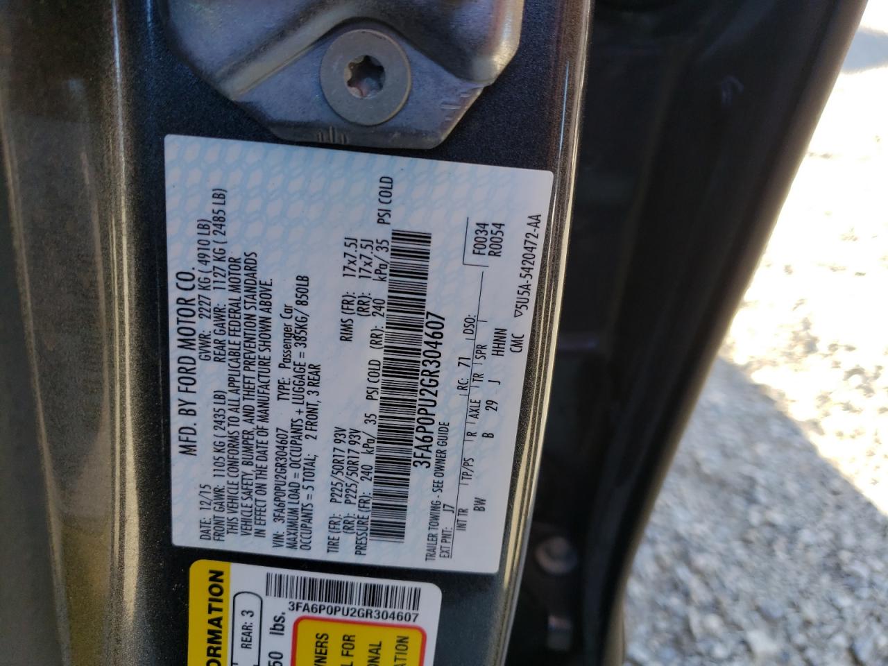 صورة رقم 10 من المزاد - 2016 FORD FUSION SE مع VIN 3FA6P0PU2GR304607