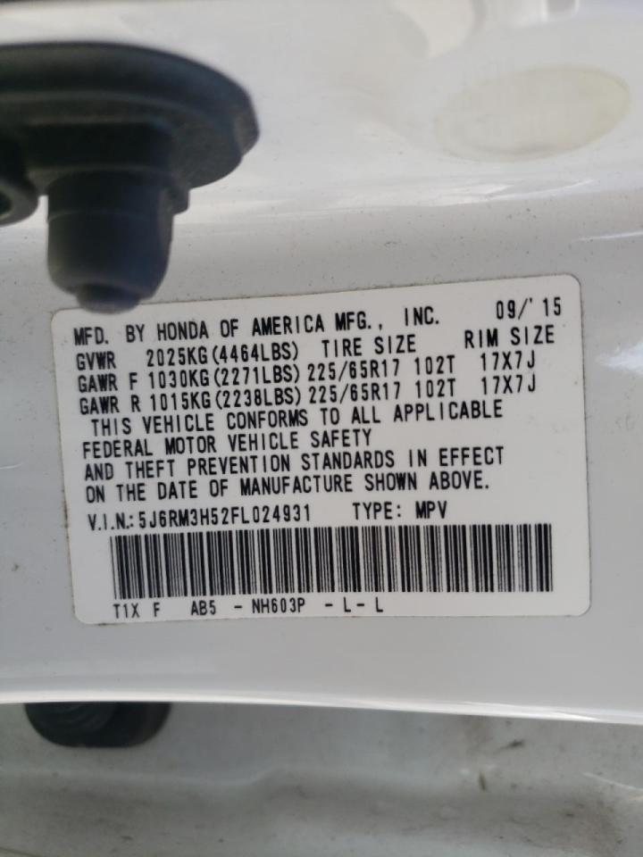 Photo 10 from auction – 2015 HONDA CR-V EX with VIN 5J6RM3H52FL024931