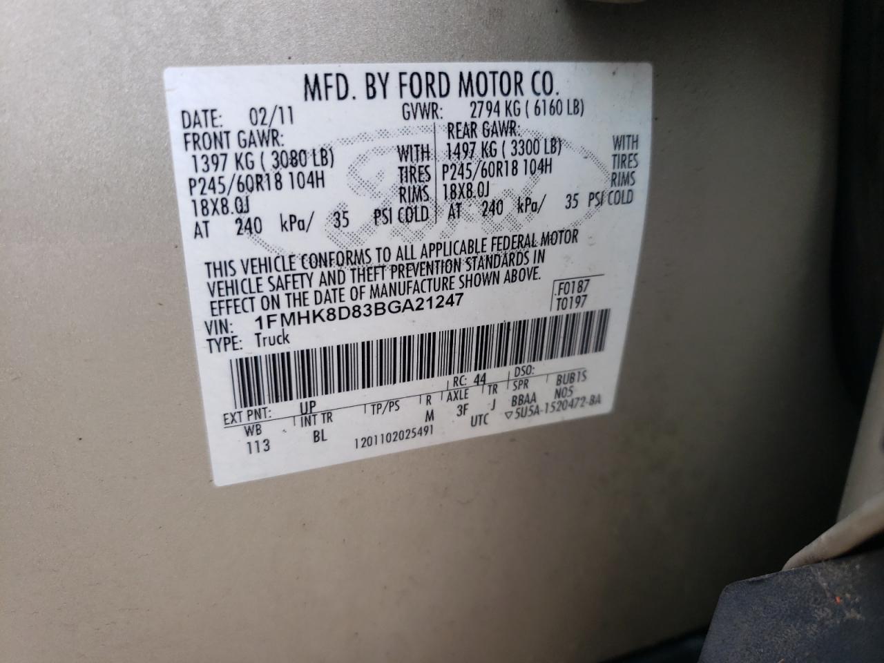 Photo 10 from auction – 2011 FORD EXPLORER X with VIN 1FMHK8D83BGA21247