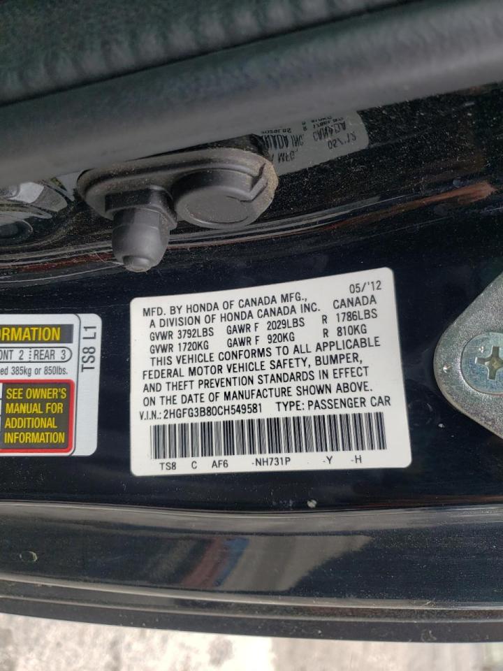 Photo 19 from auction – 2012 HONDA CIVIC EX with VIN 2HGFG3B80CH549581