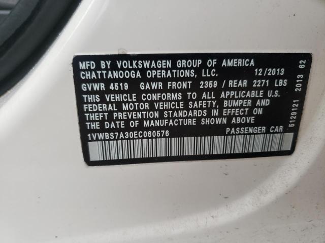 Photo 10 from auction – 2014 VOLKSWAGEN PASSAT SE with VIN 1VWBS7A30EC060576