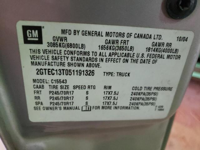 Photo 10 from auction – 2005 GMC NEW SIERRA with VIN 2GTEC13T051191326