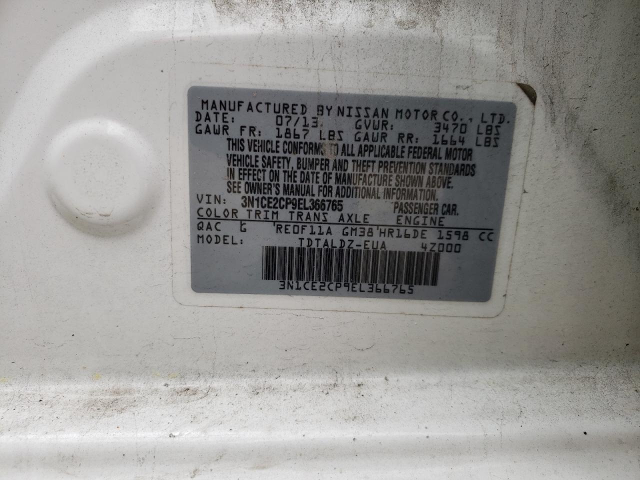 Photo 10 from auction – 2014 NISSAN VERSA NOTE with VIN 3N1CE2CP9EL366765