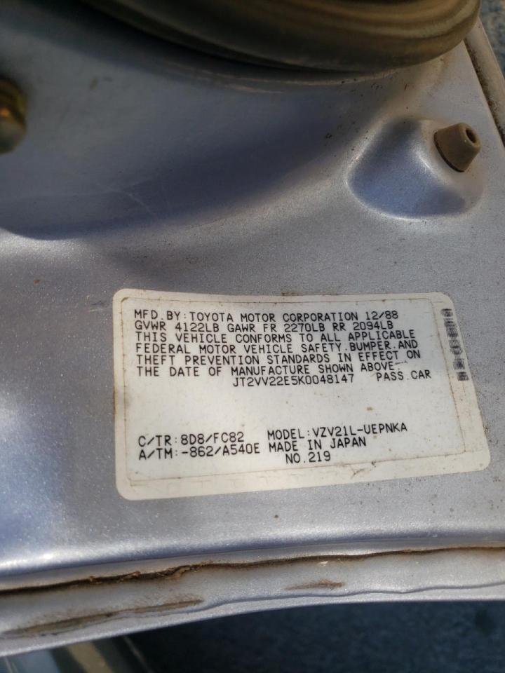 Photo 10 from auction – 1989 TOYOTA CAMRY LE with VIN JT2VV22E5K0048147