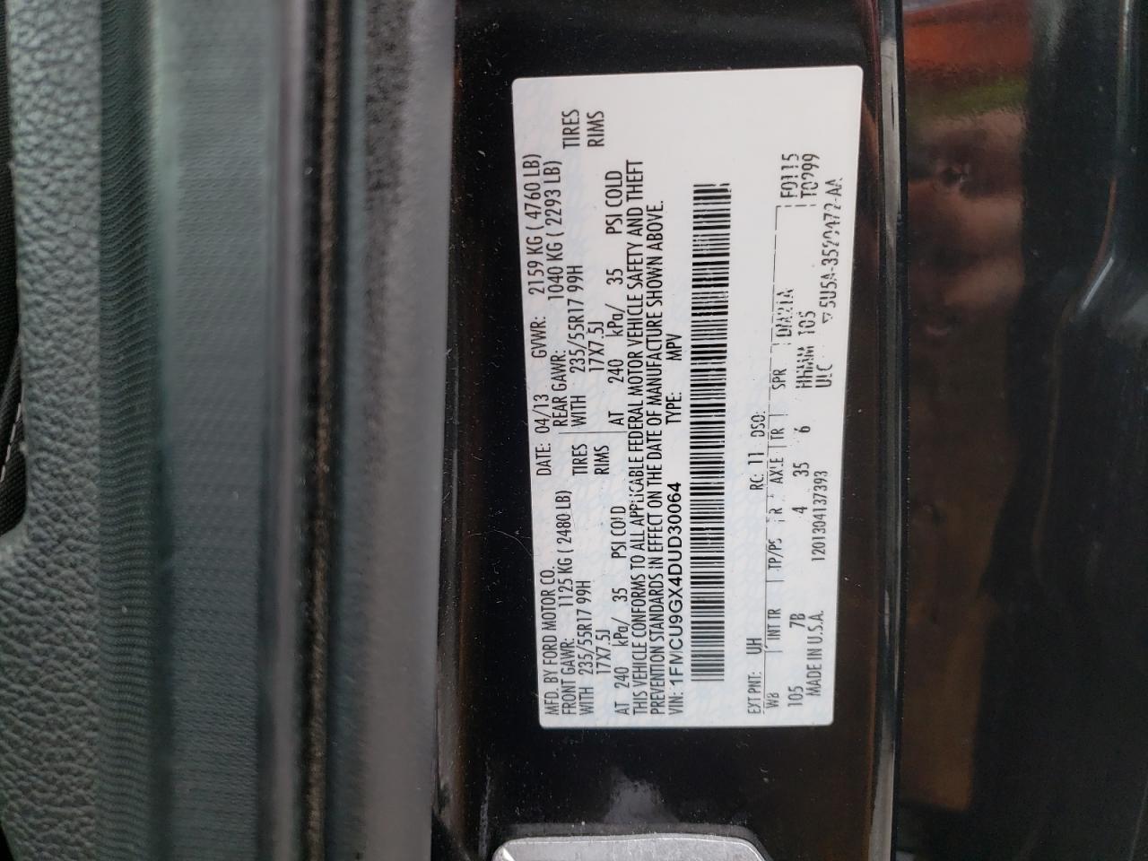 Photo 10 from auction – 2013 FORD ESCAPE SE with VIN 1FMCU9GX4DUD30064