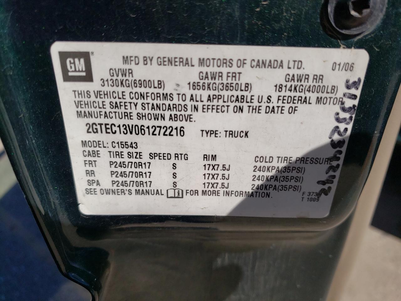 Photo 10 from auction – 2006 GMC NEW SIERRA with VIN 2GTEC13V061272216