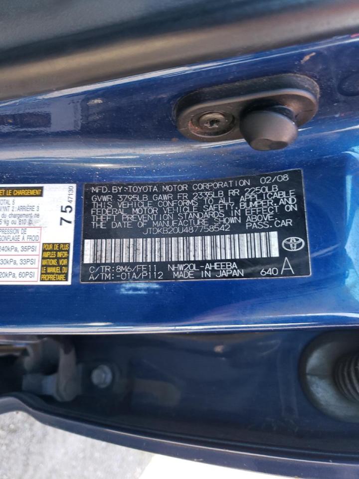 Photo 10 from auction – 2008 TOYOTA PRIUS with VIN JTDKB20U487758542