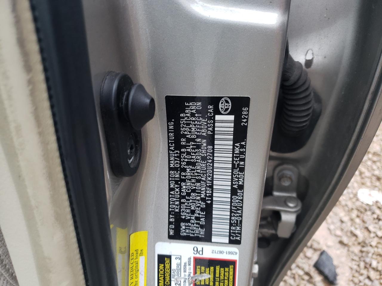 Photo 10 from auction – 2013 TOYOTA CAMRY L with VIN 4T1BF1FK2DU242708