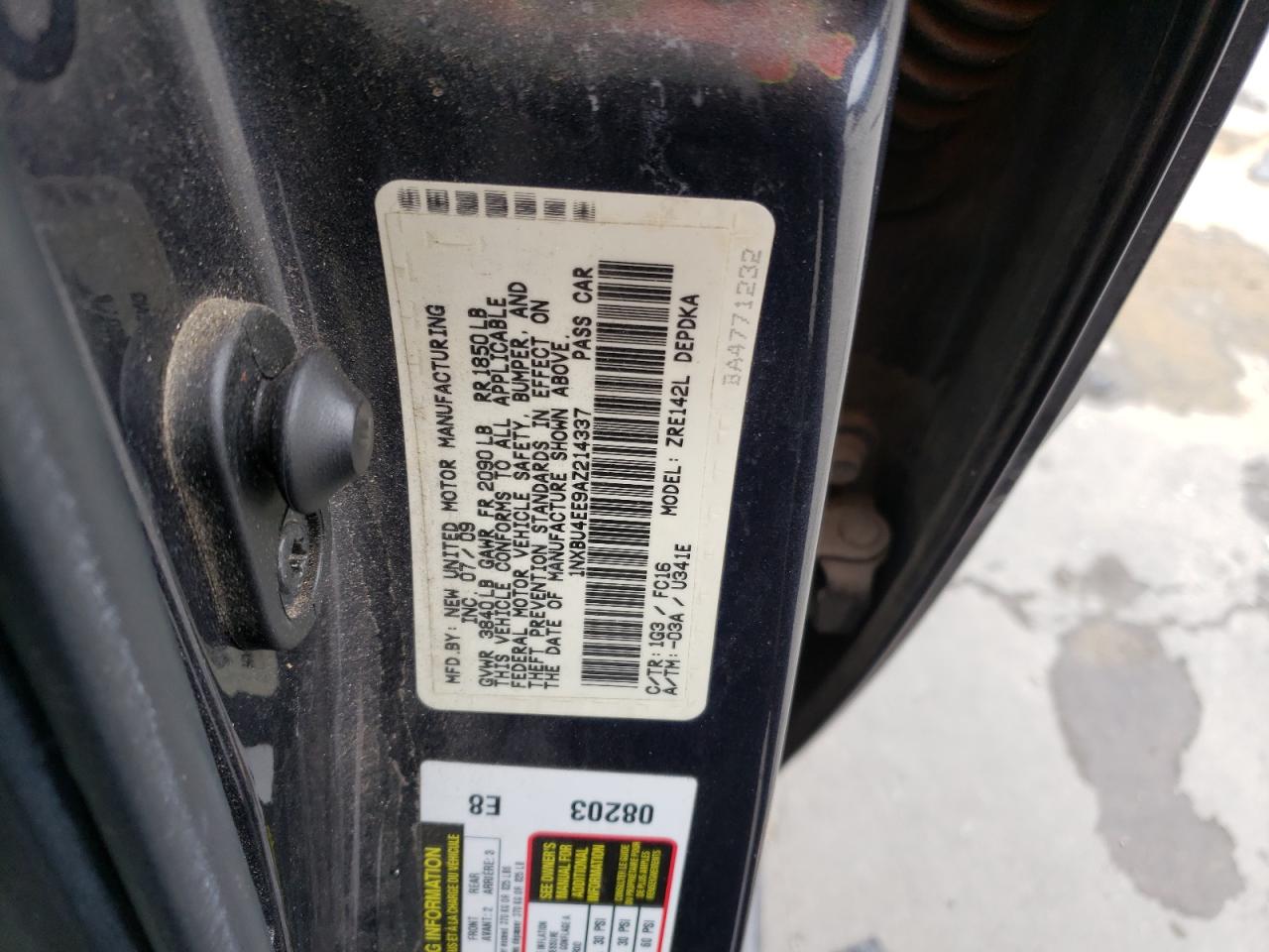 Photo 10 from auction – 2010 TOYOTA COROLLA BA with VIN 1NXBU4EE9AZ214337