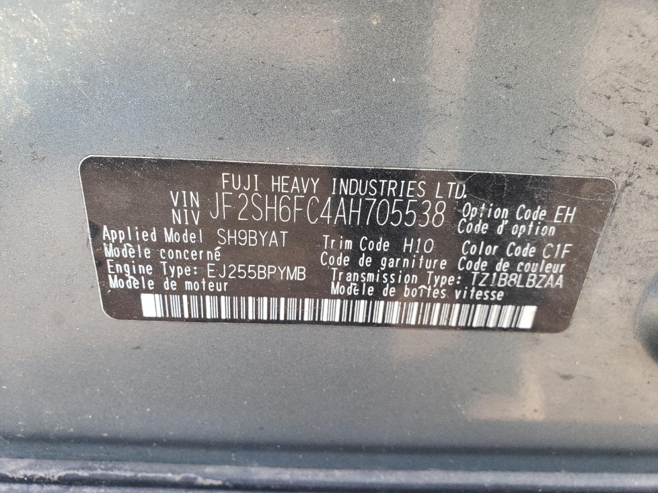 Photo 10 from auction – 2010 SUBARU FORESTER 2 with VIN JF2SH6FC4AH705538