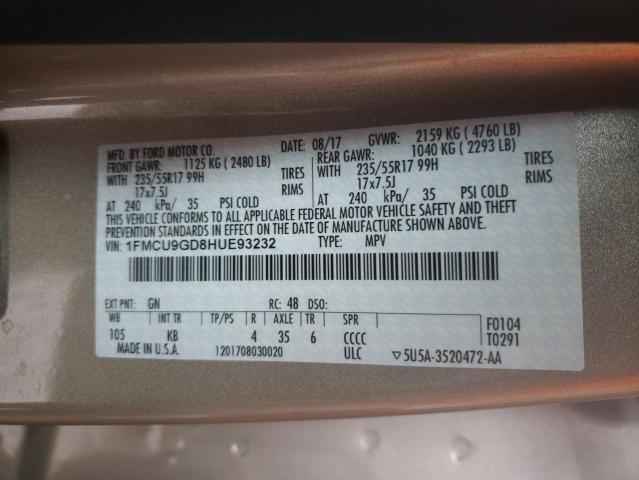 Photo 10 from auction – 2017 FORD ESCAPE SE with VIN 1FMCU9GD8HUE93232