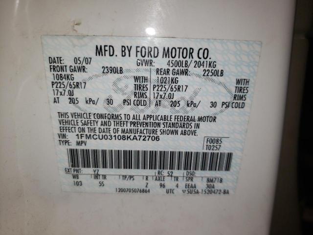 FORD ESCAPE XLT 2008 with VIN 1FMCU03108KA72706 - Photo from auction