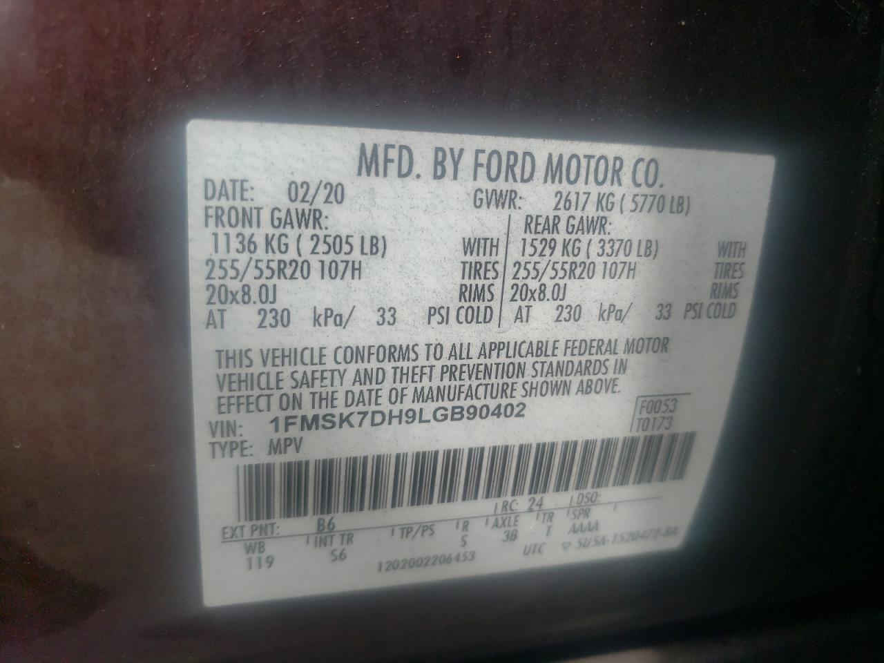 Photo 10 from auction – 2020 FORD EXPLORER X with VIN 1FMSK7DH9LGB90402