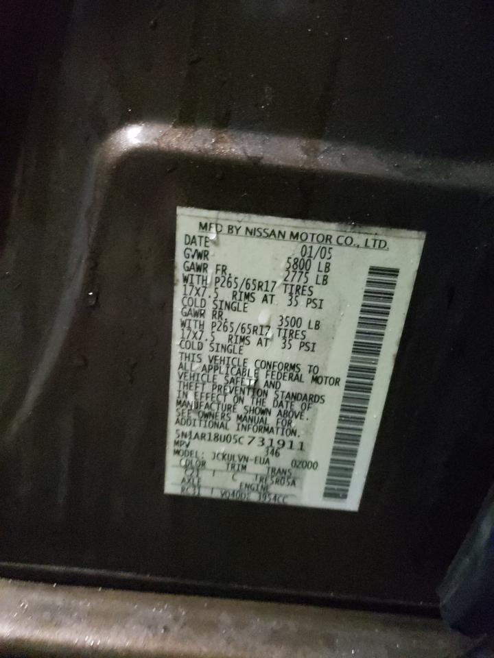 Photo 10 from auction – 2005 NISSAN PATHFINDER with VIN 5N1AR18U05C731911