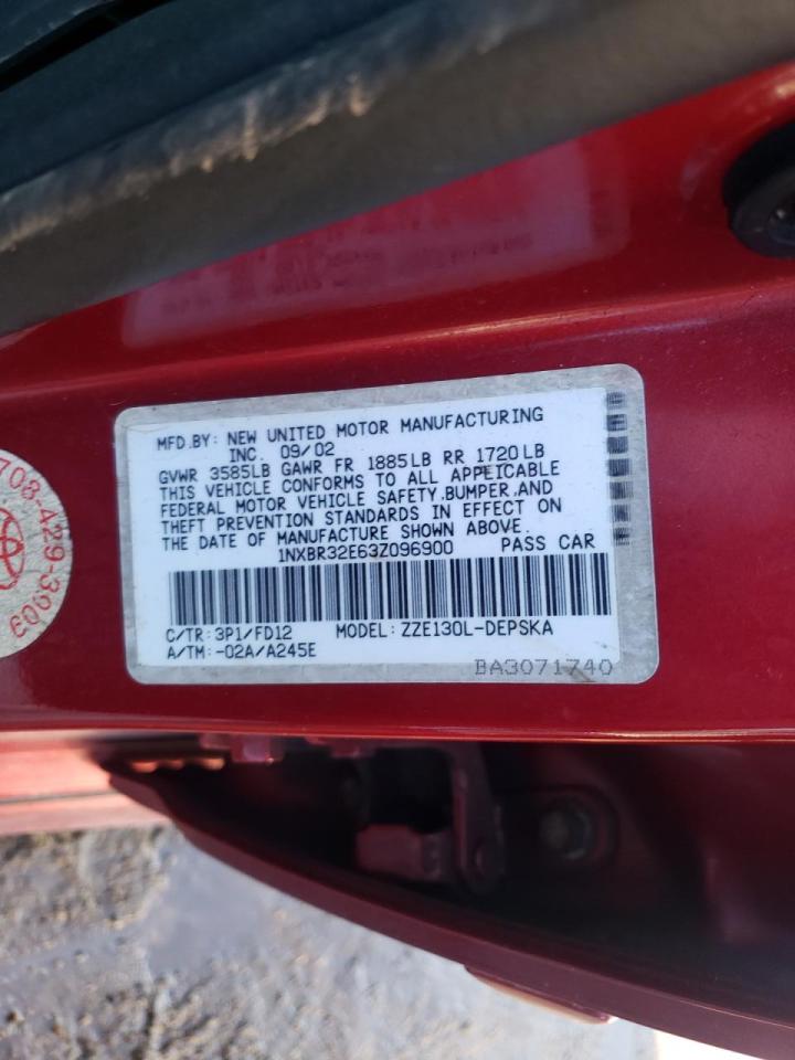 Photo 10 from auction – 2003 TOYOTA COROLLA CE with VIN 1NXBR32E63Z096900
