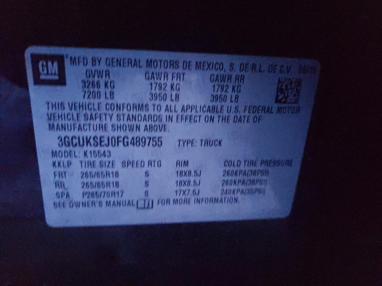 Photo 10 from auction – 2015 CHEVROLET SILVERADO with VIN 3GCUKSEJ0FG489755